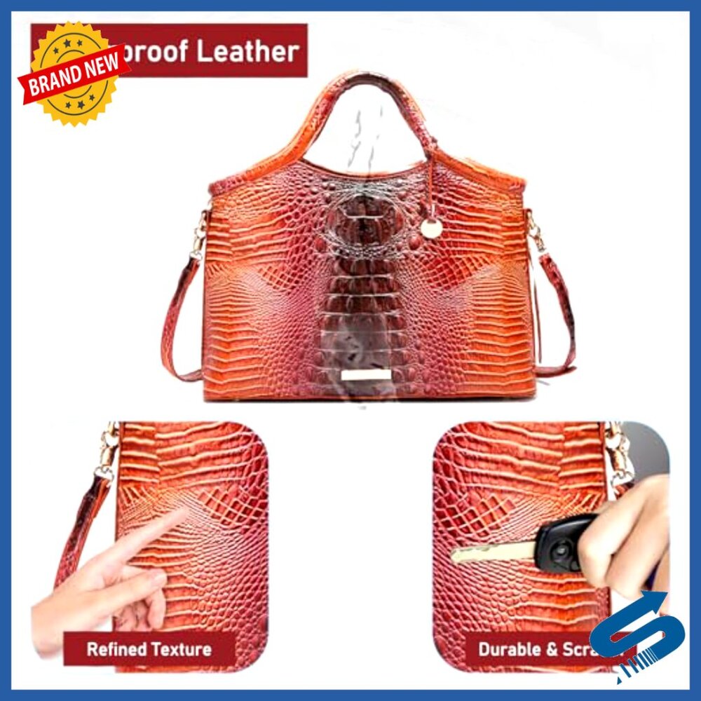 Large Capacity Faux Leather Tote Bag with Top Handle and Crocodile Print - Picture 6 of 7